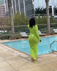 Sexy Mesh See Through Long Sleeve Buttons Maxi Dress YS-8822