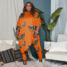 Plus Size Casual Oblique Shoulder Irregular 2 Piece Sets YMEF-5033