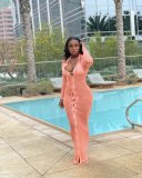Sexy Mesh See Through Long Sleeve Buttons Maxi Dress YS-8822
