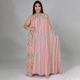 Plus Size Striped Sleeveless Loose Maxi Dress NNWF-7274