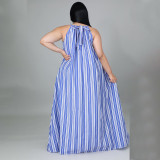 Plus Size Striped Sleeveless Loose Maxi Dress NNWF-7274