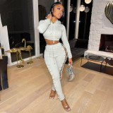 Solid Hollow Out Hoodie And Pants Two Piece Suits HMS-5496