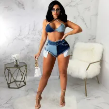 Plus Size Denim Patchwork Sexy Jeans Shorts HSF-2580
