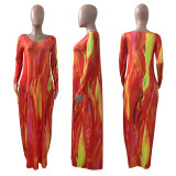 Casual Printed Long Sleeve Pocket Maxi Dress NIK-258