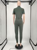 Casual Solid Short Sleeve Pockets Jumpsuit YIM-211