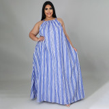 Plus Size Striped Sleeveless Loose Maxi Dress NNWF-7274