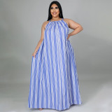 Plus Size Striped Sleeveless Loose Maxi Dress NNWF-7274