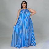 Plus Size Striped Sleeveless Loose Maxi Dress NNWF-7274