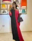 Plus Size Contrast Color Loose Oblique Shoulder Maxi Dress NYF-8081