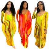 Casual Printed Long Sleeve Pocket Maxi Dress NIK-258
