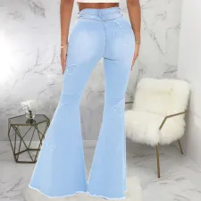 Plus Size Denim Butterfly Decorate Flared Jeans HSF-2576
