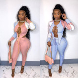 Sexy Patchwork Lace-Up Long Sleeve 2 Piece Pants Set BN-9295