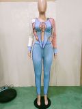 Sexy Patchwork Lace-Up Long Sleeve 2 Piece Pants Set BN-9295
