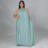 Plus Size Striped Sleeveless Loose Maxi Dress NNWF-7274