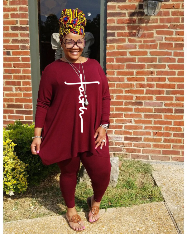 Plus Size Casual Long Sleeve Two Piece Pant Sets WAF-77241