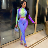 Gradient Hollow Out Long Sleeve 2 Piece Pants Set LDS-3290