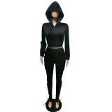 Solid Hooded Lace-Up Long Sleeve 2 Piece Sets MEM-88382