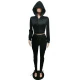 Solid Hooded Lace-Up Long Sleeve 2 Piece Sets MEM-88382