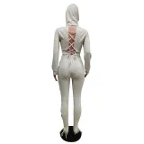 Solid Hooded Lace-Up Long Sleeve 2 Piece Sets MEM-88382