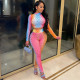 Gradient Hollow Out Long Sleeve 2 Piece Pants Set LDS-3290