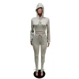 Solid Hooded Lace-Up Long Sleeve 2 Piece Sets MEM-88382