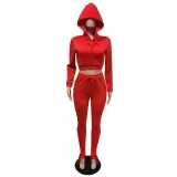 Solid Hooded Lace-Up Long Sleeve 2 Piece Sets MEM-88382