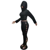Solid Hooded Lace-Up Long Sleeve 2 Piece Sets MEM-88382