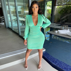 Sexy Solid Long Sleeve Bodycon Dress WMEF-20772