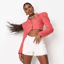 Solid Full Puff Sleeve Short Blazer Coat SH-390194