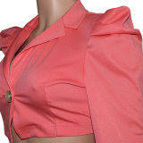 Solid Full Puff Sleeve Short Blazer Coat SH-390194