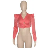 Solid Full Puff Sleeve Short Blazer Coat SH-390194