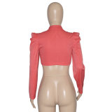 Solid Full Puff Sleeve Short Blazer Coat SH-390194