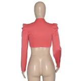 Solid Full Puff Sleeve Short Blazer Coat SH-390194