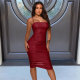 Sexy Ruched Split Spaghetti Strap Bodycon Club Dress MZ-2626