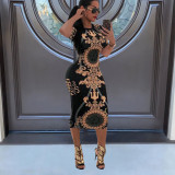 Sexy Printed Short Sleeve Slim Midi Dress MZ-2630