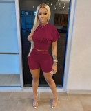 Casual Solid Short Sleeve Two Piece Shorts Set MZ-2629