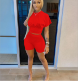 Casual Solid Short Sleeve Two Piece Shorts Set MZ-2629