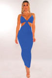 Sexy Solid Hollow Out Spaghetti Strap Long Dress MZ-2625