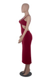 Sexy Solid Hollow Spaghetti Strap Midi Dress MZ-2653