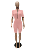 Casual Solid Short Sleeve Zipper Romper MZ-2627