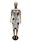 Sexy Printed Short Sleeve Slim Midi Dress MZ-2630
