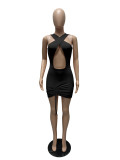 Sexy Solid Hollow Sleeveless Drawstring Club Dress MZ-2635