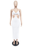Sexy Solid Hollow Out Spaghetti Strap Long Dress MZ-2625