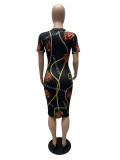 Sexy Printed Short Sleeve Slim Midi Dress MZ-2630