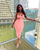 Sexy Solid Hollow Spaghetti Strap Midi Dress MZ-2653