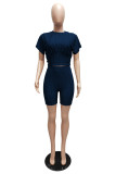 Casual Solid Slim-Waist Sports Two Piece Shorts Set MZ-2888