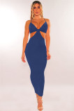 Sexy Solid Hollow Out Spaghetti Strap Long Dress MZ-2625