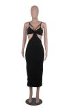 Sexy Solid Hollow Spaghetti Strap Midi Dress MZ-2653