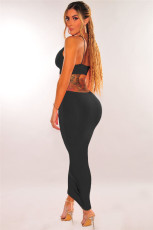 Sexy Solid Hollow Out Spaghetti Strap Long Dress MZ-2625