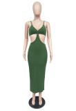 Sexy Solid Hollow Out Spaghetti Strap Long Dress MZ-2625